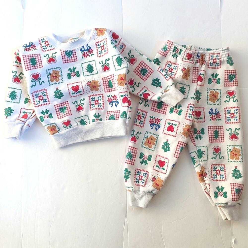 Vtg Kids & More Sweat Set Girls Sz 24m Christmas Bear